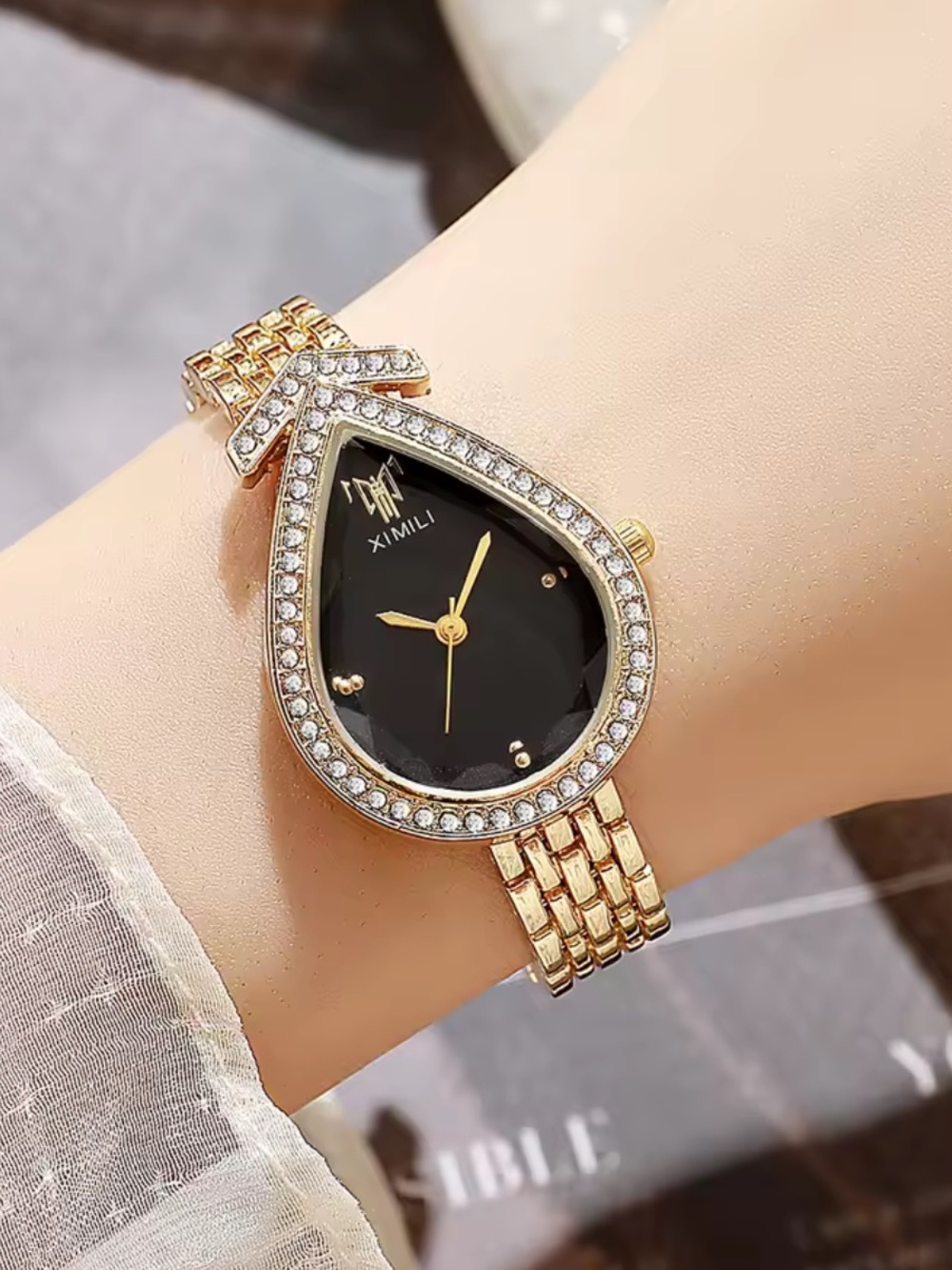 & Other Stories Gold Bracelet Watch with Black Teardrop Dial
